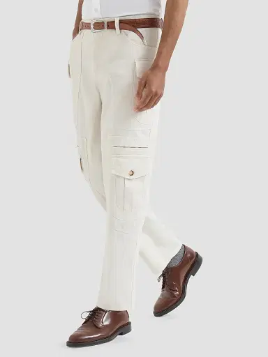 Brunello Cucinelli Men's Peached Cotton Gabardine Explorer Trousers - White | Thumbnail 3