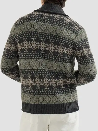 Brunello Cucinelli Men's Cashmere Jacquard Cardigan - Dark Grey | Thumbnail 4