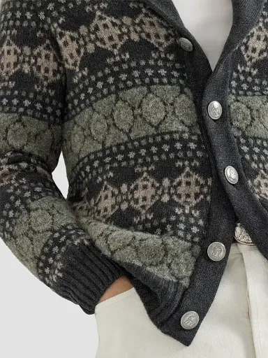 Brunello Cucinelli Men's Cashmere Jacquard Cardigan - Dark Grey | Thumbnail 6
