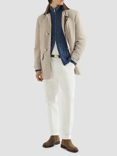 Brunello Cucinelli Men's Cashmere Ribbed Cardigan with Zip - Denim - Size 50 | Thumbnail 6