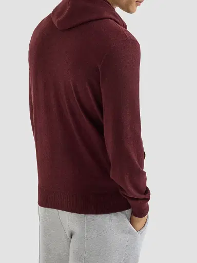 Brunello Cucinelli Men's Cashmere Hooded Knit Sweatshirt with Zipper - Burgundy | Thumbnail 4