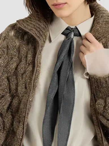 Brunello Cucinelli Women's Virgin Wool Organza Necktie with Monili | Thumbnail 2