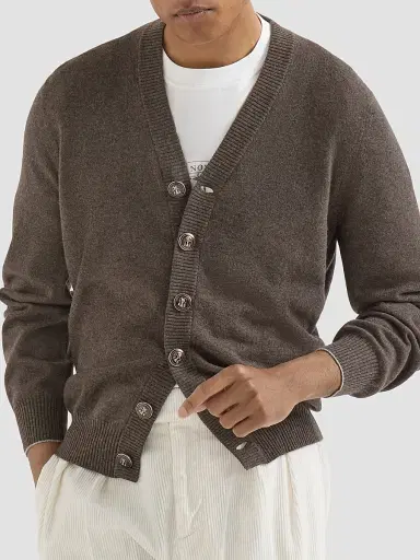 Brunello Cucinelli Men's Cashmere Cardigan - Brown | Thumbnail 3