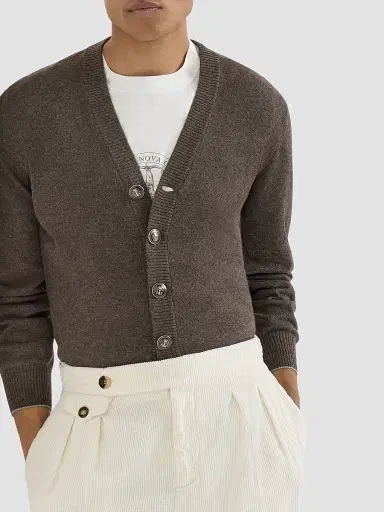 Brunello Cucinelli Men's Cashmere Cardigan - Brown | Thumbnail 5