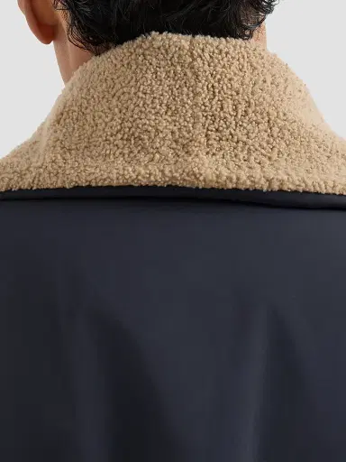 Brunello Cucinelli Men's Bonded Nylon Double-Breasted Coat with Shearling Lining - Navy Blue | Thumbnail 6