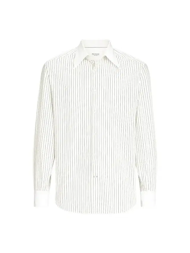 Men's Striped Cotton and Silk Shirt - White