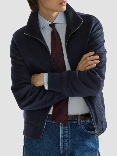 Brunello Cucinelli Men's Hand-Crafted Reversible Bomber Jacket in Cashmere Prince of Wales | Thumbnail 5 Brunello Cucinelli Men's Hand-Crafted Reversible Bomber Jacket in Cashmere Prince of Wales | Thumbnail 5