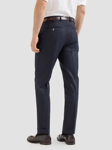 Brunello Cucinelli Men's Virgin Wool Flannel Italian Fit Trousers - Blue | Thumbnail 3