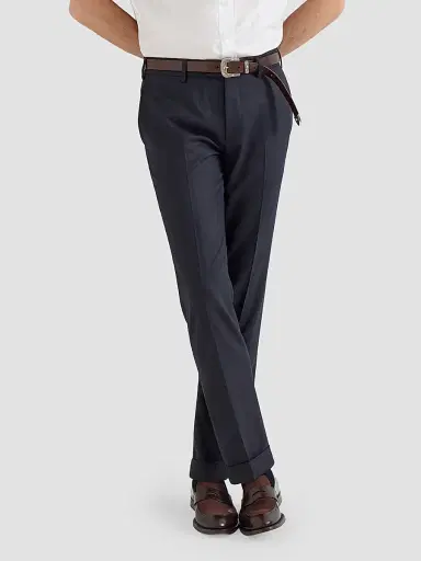 Brunello Cucinelli Men's Virgin Wool Flannel Italian Fit Trousers - Blue | Thumbnail 4