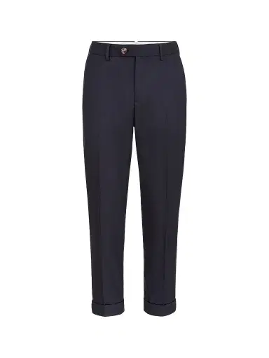 Brunello Cucinelli Men's Virgin Wool Flannel Italian Fit Trousers - Blue | Thumbnail 1