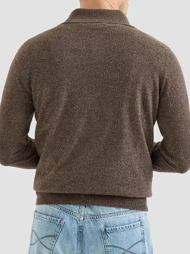 Brunello Cucinelli Men's Mouliné Cashmere Knit Polo Shirt - Brown | Thumbnail 3