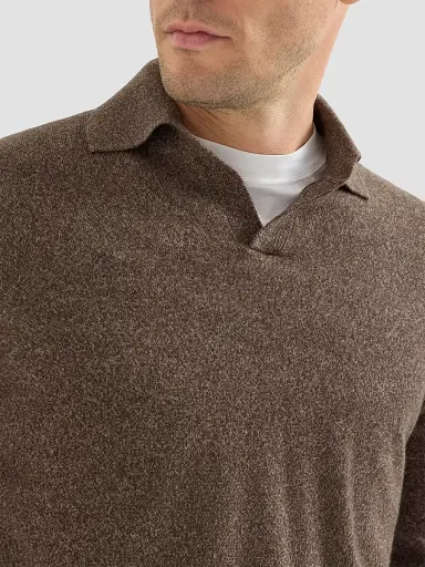Brunello Cucinelli Men's Mouliné Cashmere Knit Polo Shirt - Brown | Thumbnail 4