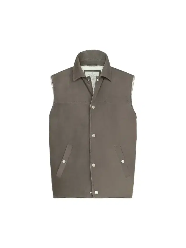 Brunello Cucinelli Men's Suede Down Vest with Shirt-Style Collar - Grey