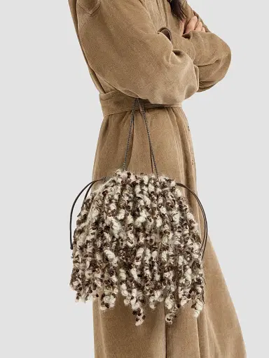 Brunello Cucinelli Women's Dazzling Twist Embroidery Pouch Bag with Precious Chain | Thumbnail 2 Brunello Cucinelli Women's Dazzling Twist Embroidery Pouch Bag with Precious Chain | Thumbnail 2