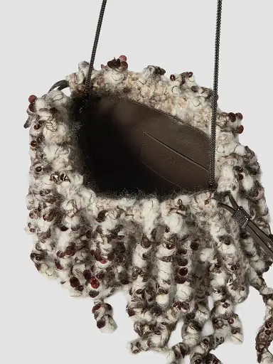 Brunello Cucinelli Women's Dazzling Twist Embroidery Pouch Bag with Precious Chain | Thumbnail 4 Brunello Cucinelli Women's Dazzling Twist Embroidery Pouch Bag with Precious Chain | Thumbnail 4