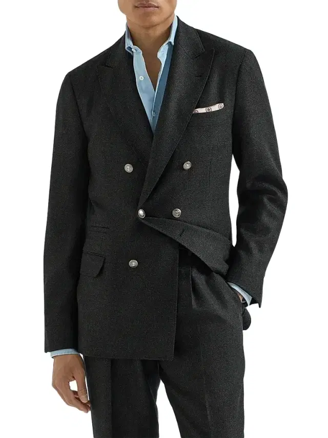 Men's Mouliné Virgin Wool Twill One and A Half Breasted Deconstructed Blazer - Anthracite