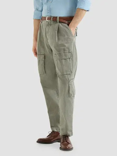 Brunello Cucinelli Men's Cotton Chevron Trousers with Cargo Pockets and Waist Tabs - Military | Thumbnail 2