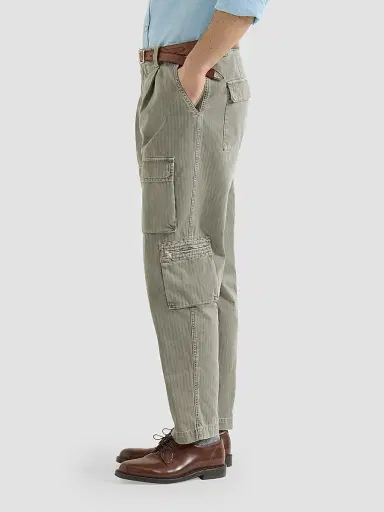 Brunello Cucinelli Men's Cotton Chevron Trousers with Cargo Pockets and Waist Tabs - Military | Thumbnail 3