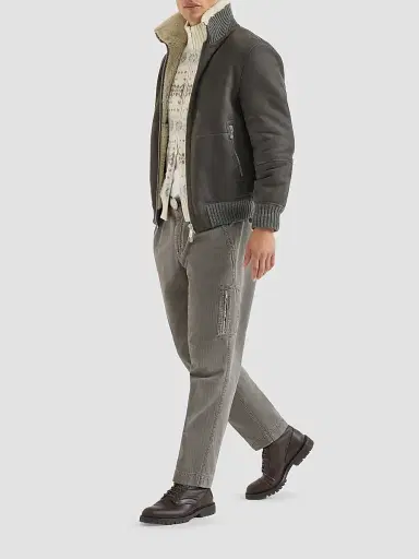 Brunello Cucinelli Men's Cashmere Jacquard High-Neck Cardigan with Zipper - Stone Grey - Size 48 | Thumbnail 2
