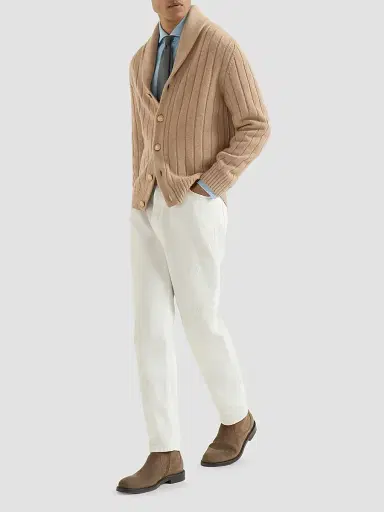 Brunello Cucinelli Men's Cashmere Ribbed Cardigan - Camel | Thumbnail 2