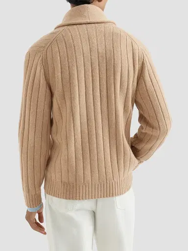 Brunello Cucinelli Men's Cashmere Ribbed Cardigan - Camel | Thumbnail 4