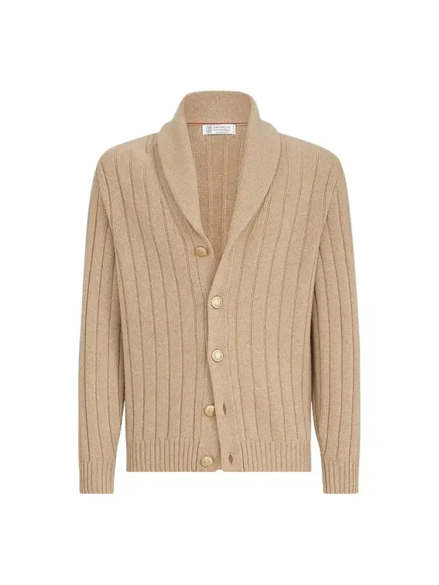Men's Cashmere Ribbed Cardigan - Camel