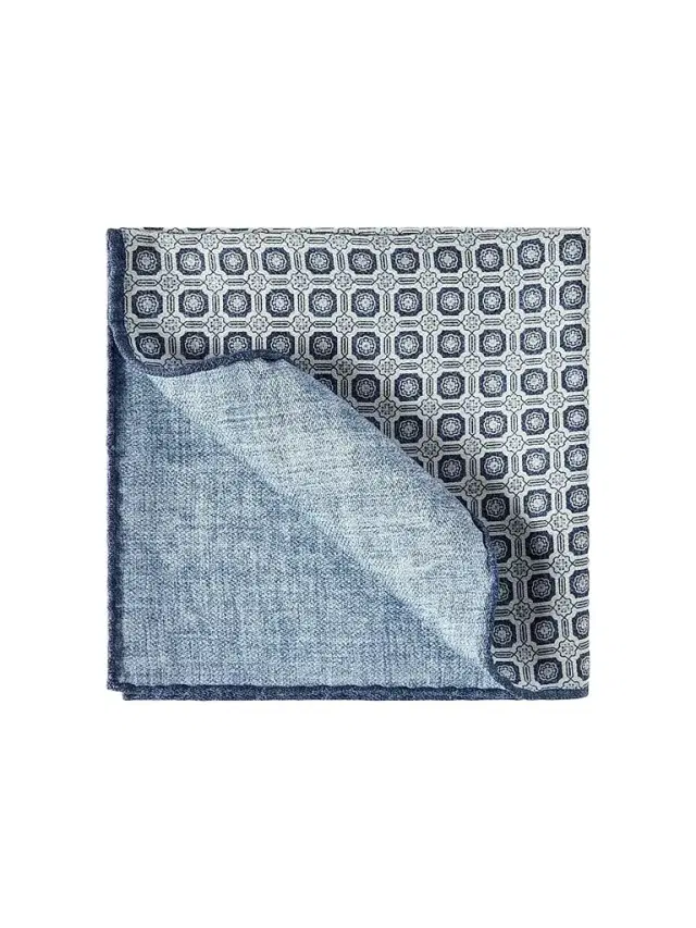 Men's Silk Pocket Square with Geometric Design - Blue
