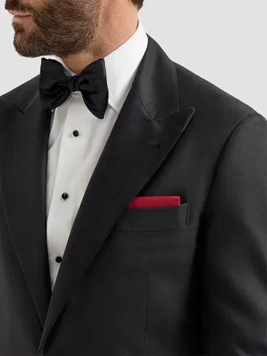 Brunello Cucinelli Men's Red Cotton Twill Pocket Square for Tuxedo | Thumbnail 3 Brunello Cucinelli Men's Red Cotton Twill Pocket Square for Tuxedo | Thumbnail 3