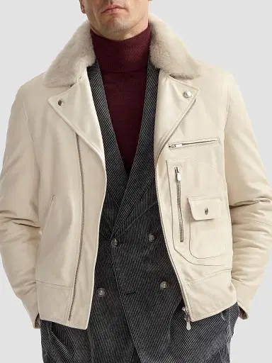 Brunello Cucinelli Men's Nappa Leather Biker Jacket with Thermore Padding and Detachable Shearling Collar - | Thumbnail 5