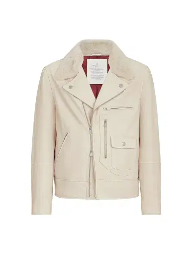 Brunello Cucinelli Men's Nappa Leather Biker Jacket with Thermore Padding and Detachable Shearling Collar - | Thumbnail 1