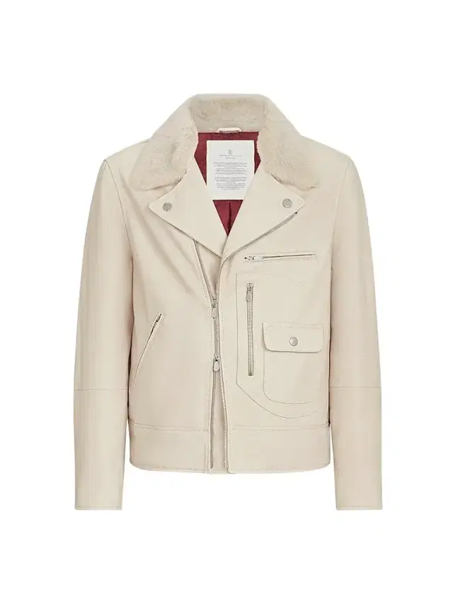 Brunello Cucinelli Men's Nappa Leather Biker Jacket with Thermore Padding and Detachable Shearling Collar -