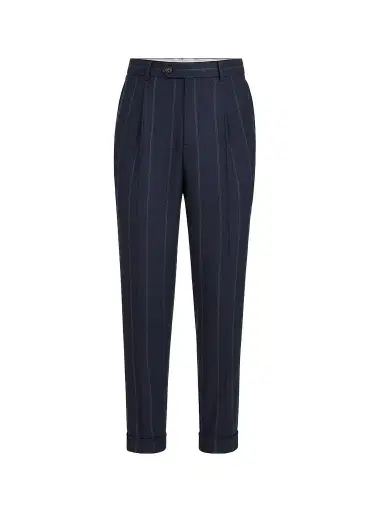 Brunello Cucinelli Men's Cashmere and Virgin Wool Multistrip Twill Trousers - Navy Blue - Size 42 | Thumbnail 1 Brunello Cucinelli Men's Cashmere and Virgin Wool Multistrip Twill Trousers - Navy Blue - Size 42 | Thumbnail 1