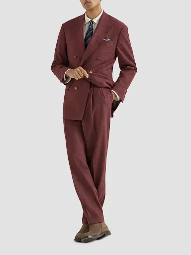 Brunello Cucinelli Men's Virgin Wool and Cashmere Flannel Trousers with Double Pleats - Lava | Thumbnail 2