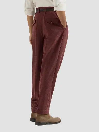 Brunello Cucinelli Men's Virgin Wool and Cashmere Flannel Trousers with Double Pleats - Lava | Thumbnail 4