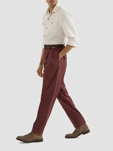 Brunello Cucinelli Men's Virgin Wool and Cashmere Flannel Trousers with Double Pleats - Lava | Thumbnail 5