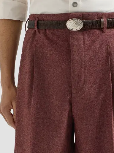 Brunello Cucinelli Men's Virgin Wool and Cashmere Flannel Trousers with Double Pleats - Lava | Thumbnail 6