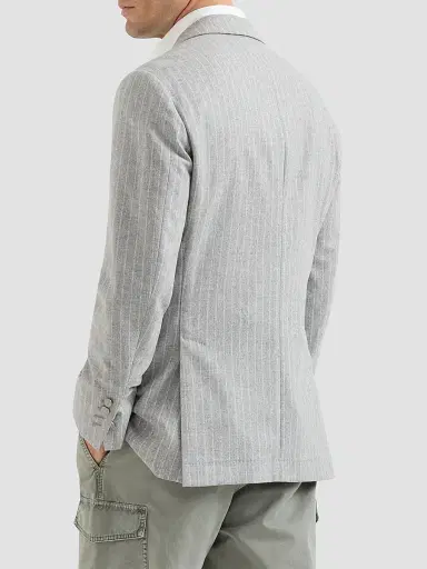 Brunello Cucinelli Men's Flannel One and A Half Breasted Deconstructed Blazer - Light Grey | Thumbnail 3