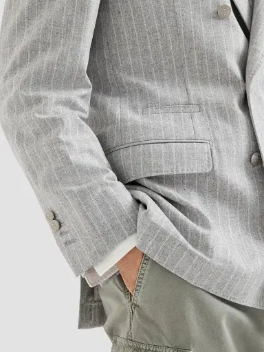 Brunello Cucinelli Men's Flannel One and A Half Breasted Deconstructed Blazer - Light Grey | Thumbnail 5