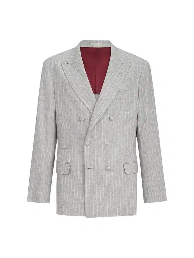 Brunello Cucinelli Men's Flannel One and A Half Breasted Deconstructed Blazer - Light Grey | Thumbnail 1