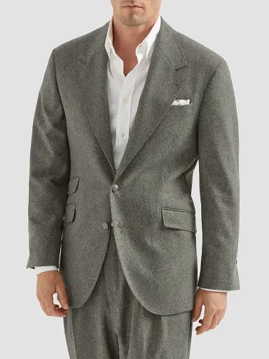 Brunello Cucinelli Men's Virgin Wool Flannel Cavallo Tailor Blazer with Metal Buttons - Military | Thumbnail 2