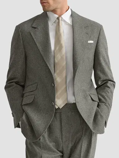 Brunello Cucinelli Men's Virgin Wool Flannel Cavallo Tailor Blazer with Metal Buttons - Military | Thumbnail 5