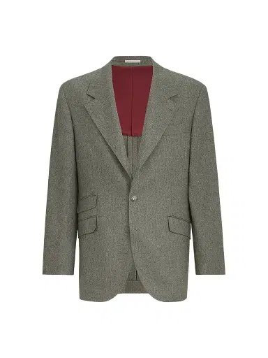 Brunello Cucinelli Men's Virgin Wool Flannel Cavallo Tailor Blazer with Metal Buttons - Military | Thumbnail 1