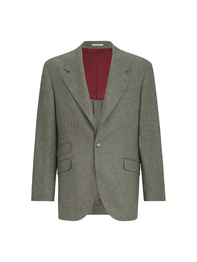 Brunello Cucinelli Men's Virgin Wool Flannel Cavallo Tailor Blazer with Metal Buttons - Military