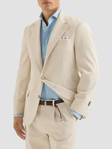 Brunello Cucinelli Men's Cotton and Virgin Wool Gabardine Deconstructed Blazer - Vanilla - Size 46 | Thumbnail 2 Brunello Cucinelli Men's Cotton and Virgin Wool Gabardine Deconstructed Blazer - Vanilla - Size 46 | Thumbnail 2