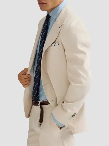 Brunello Cucinelli Men's Cotton and Virgin Wool Gabardine Deconstructed Blazer - Vanilla - Size 46 | Thumbnail 5 Brunello Cucinelli Men's Cotton and Virgin Wool Gabardine Deconstructed Blazer - Vanilla - Size 46 | Thumbnail 5