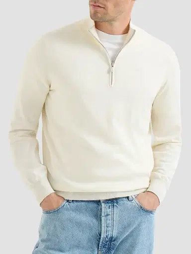 Brunello Cucinelli Men's Sea Island Cotton and Cashmere Lightweight Sweater - Panama | Thumbnail 3