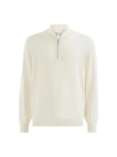 Brunello Cucinelli Men's Sea Island Cotton and Cashmere Lightweight Sweater - Panama | Thumbnail 1