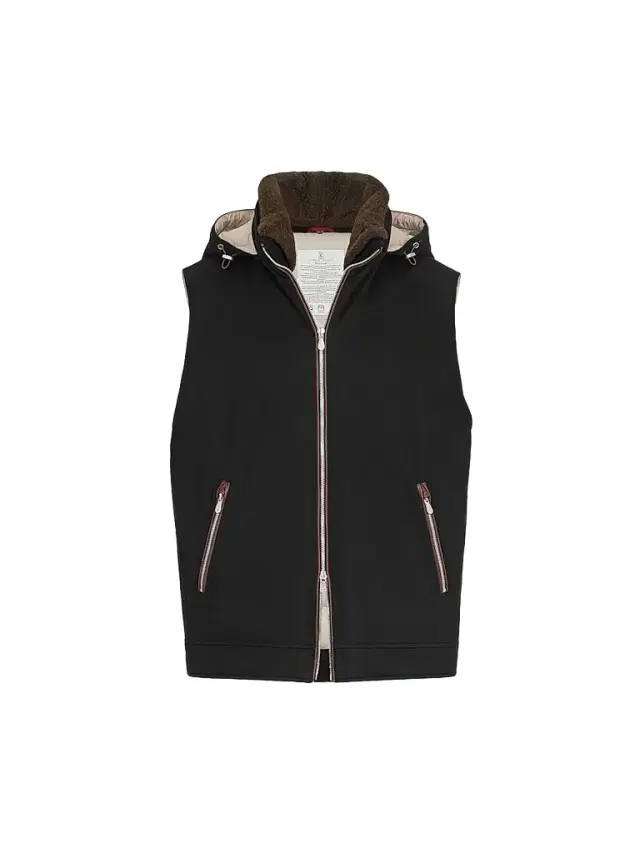 Brunello Cucinelli Men's Bonded Wool Flannel Hooded Down Vest with Detachable Shearling Insert - Black