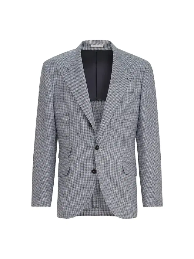 Brunello Cucinelli Men's Cashmere and Silk Houndstooth Flannel Deconstructed Cavallo Blazer - Cerulean