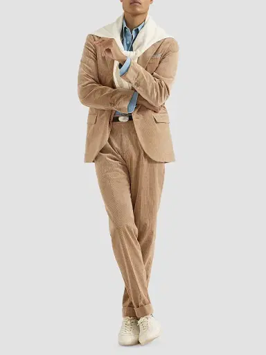 Brunello Cucinelli Men's Comfort Cotton and Cashmere Corduroy Trousers - Camel | Thumbnail 2